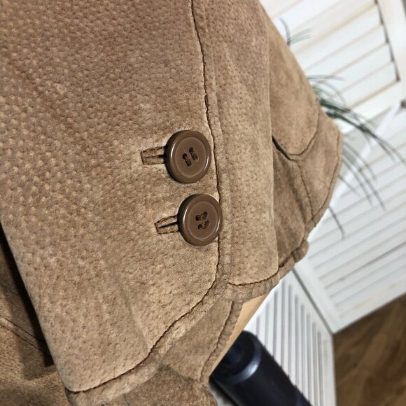 Vintage Y2K Suede Leather Blazer Coat Camel Brown M - Picture 10 of 16